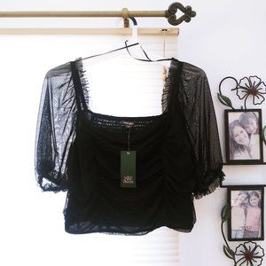 Wild fable black/sheer sleeve crop top